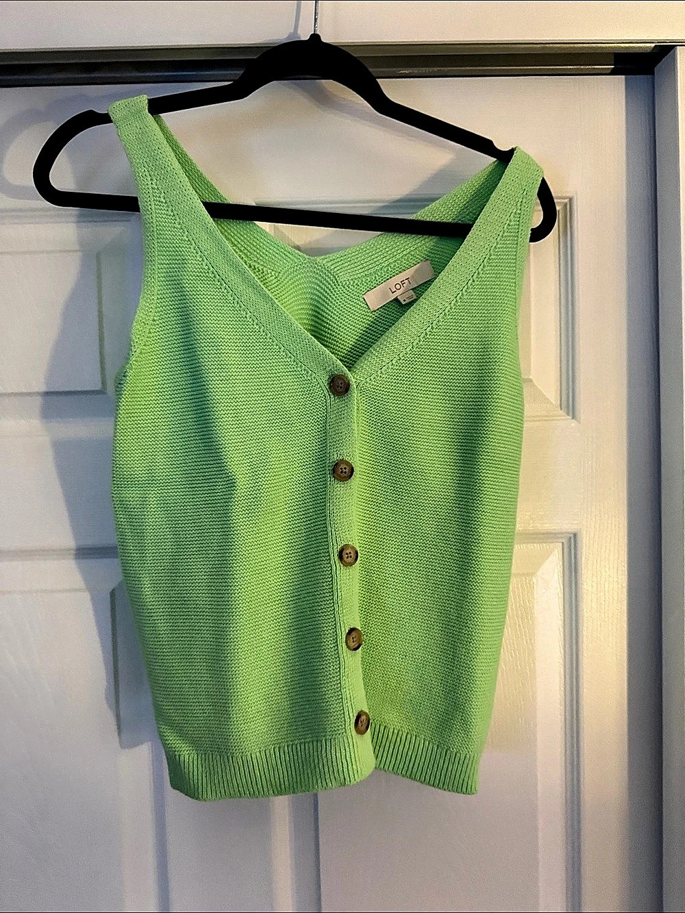 LOFT Cotton Knit Button Front Tank in Green Medium Like New